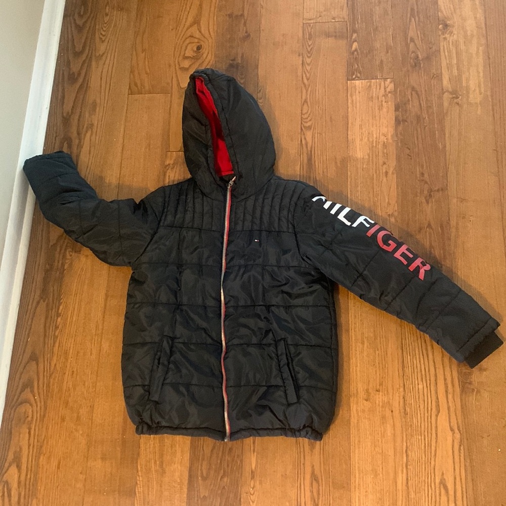 Tommy Hilfiger winter black hooded  jacket coat sz XL 18-20